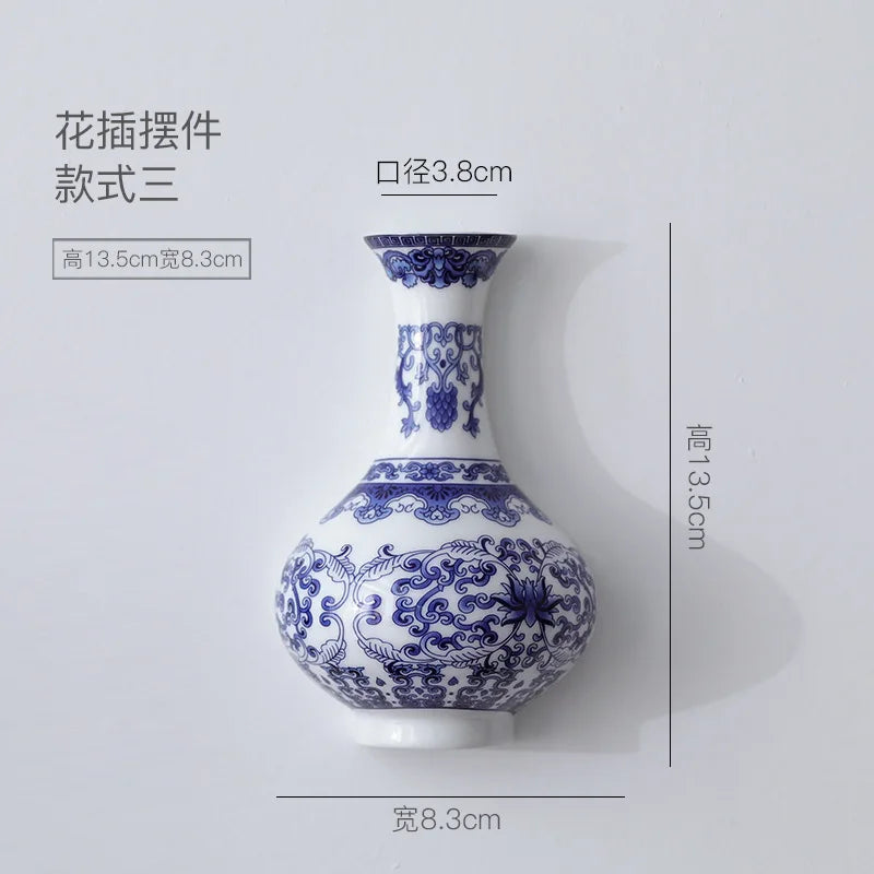 Vase en céramique, récipient de fleurs en porcelaine bleue et blanche antique, bambou porte-bonheur, décoration de salon et de maison, tenture murale