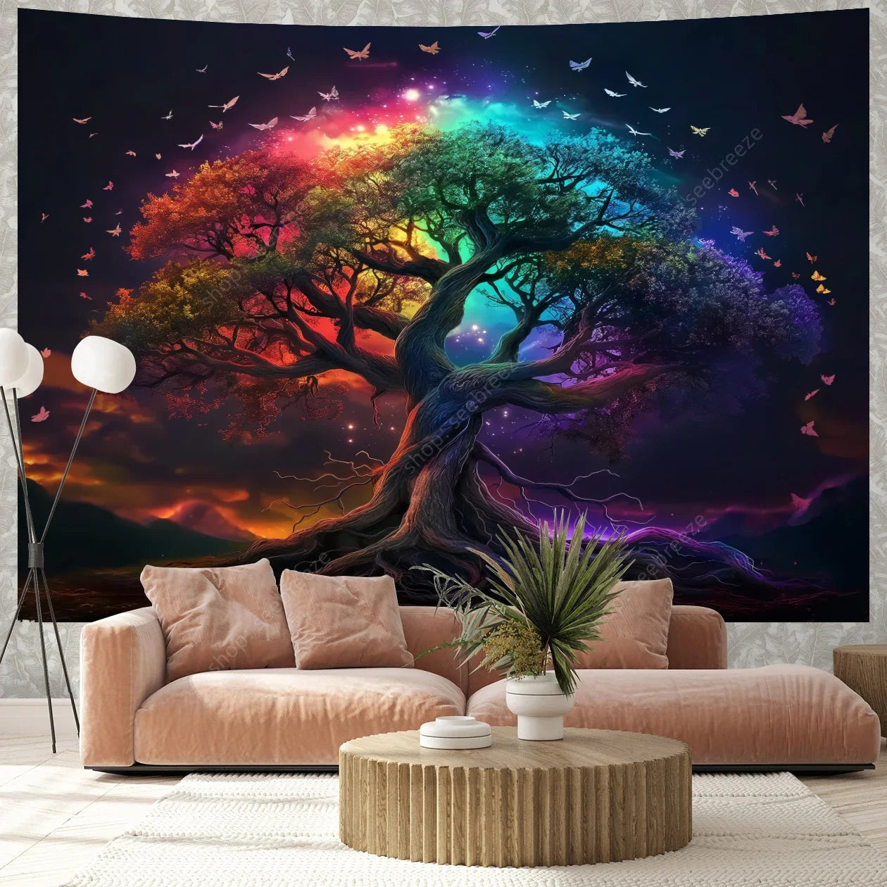 Tapisserie Murale Arbre de Vie Psychédélique Grand Mandala Bohème Sorcellerie Décor Salle de Rencontre