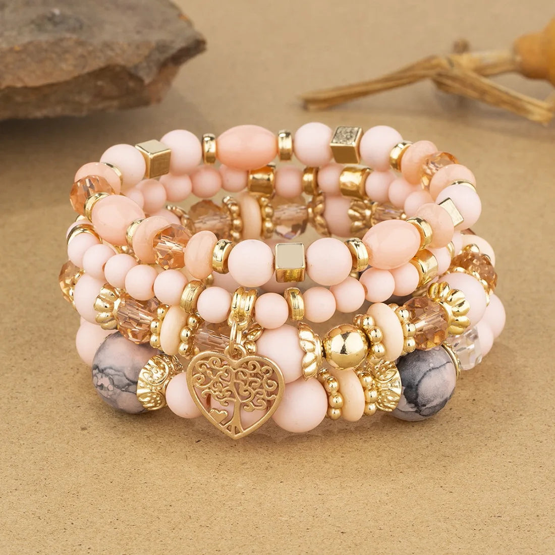 DIEZI bohème rose perles de cristal coeur bracelets porte-bonheur femmes filles ethnique arbre de vie breloque Bracelet Pulseira Feminina