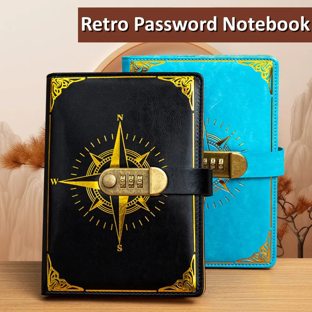 Carnet A5 Rétro Sécurisé avec Serrure – Journal Intime, Bloc-Notes Créatif et Boussole de Voyage