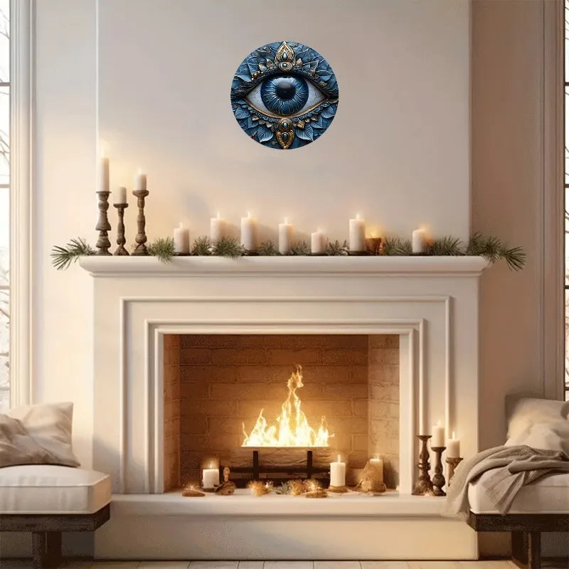 Art mural rond en aluminium Evil Eye – Parfait pour le salon, la salle de bain, la chambre à coucher, le garage et le café. |   Pièce d'accent unique pour la maison