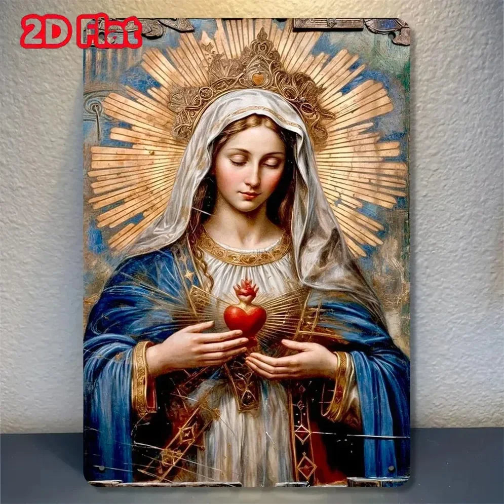 Peinture en feuille de fer pour décoration de maison, panneau métallique en forme de cœur sacré de la vierge marie, décoration murale 2D pour plusieurs espaces, super cadeau religieux