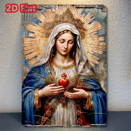 Peinture en feuille de fer pour décoration de maison, panneau métallique en forme de cœur sacré de la vierge marie, décoration murale 2D pour plusieurs espaces, super cadeau religieux