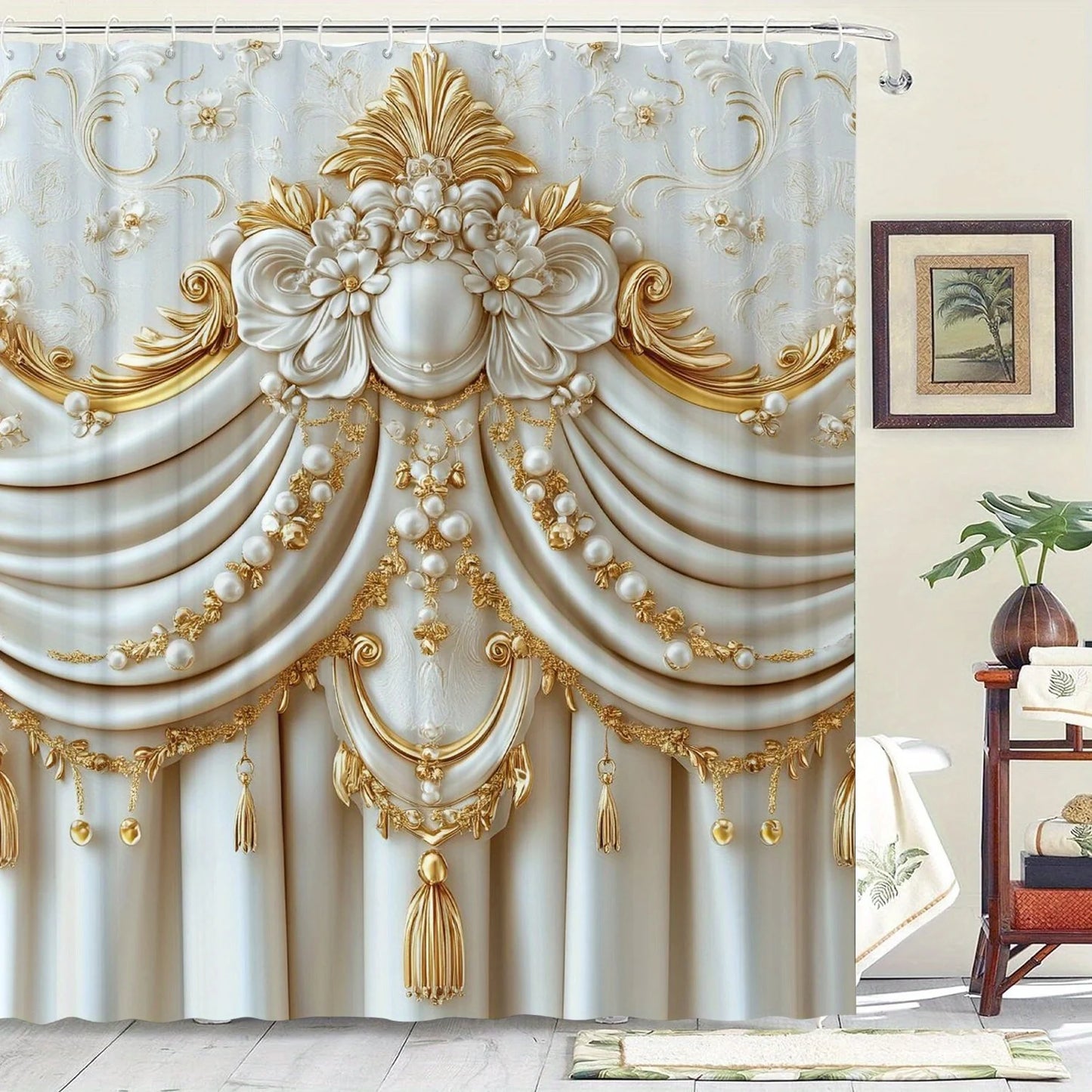 Rideau de douche à motif de fleurs exquises |   Imperméable et lavable en machine, idéal pour la décoration de la maison, de l'hôtel et de la pièce, une pièce