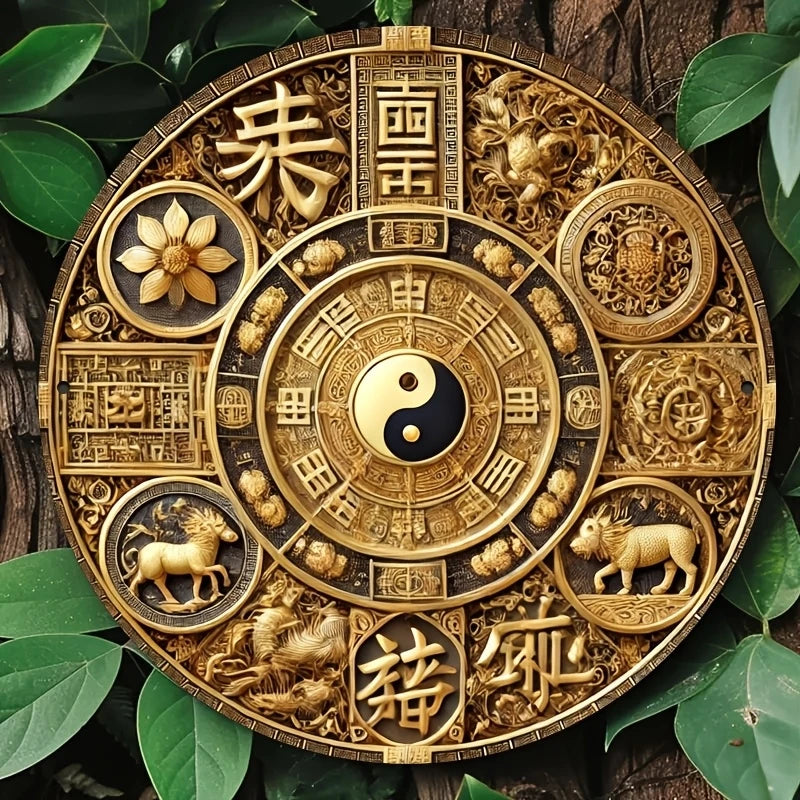 Badge de prospérité plat 2D 8 pouces, Gossip Lucky Feng Shui, planche en bois, puissance orientale mystique, accessoires de décoration de bureau, cadeaux pour séance photo