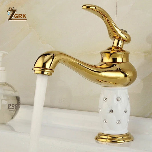 ZGRK robinets de lavabo diamant or robinet de salle de bains mitigeur à poignée unique mélangeur d'eau chaude et froide grue bain robinet mitigeur en laiton