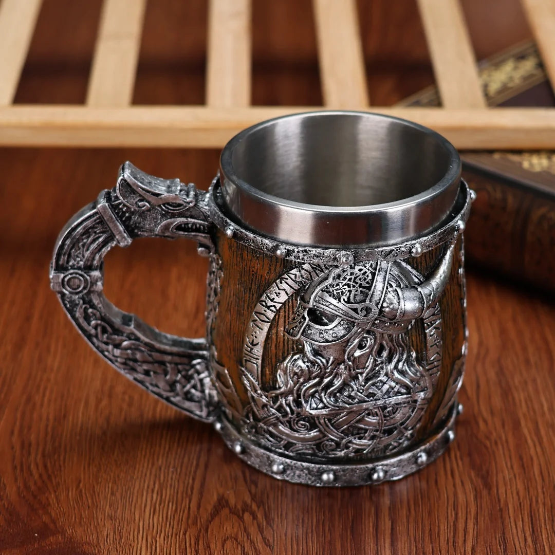 Valhalla Viking acier inoxydable nordique Viking baril Dragon bateau guerrier corne crâne bière tasse Tankard Stein tasse 400 ml