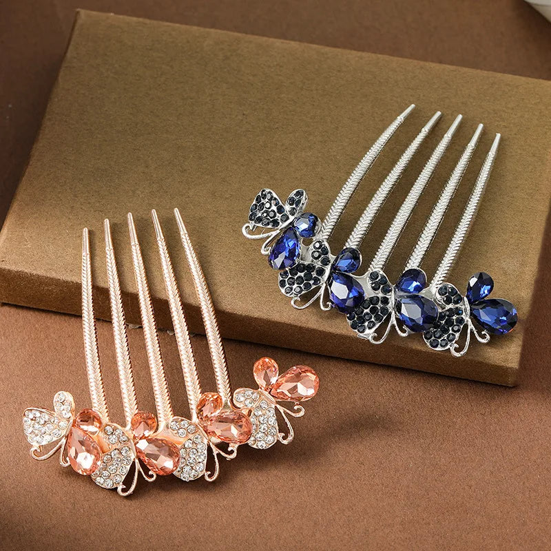 Peigne à cheveux papillon en diamant de Style Antique pour femmes, pince à cheveux florale à l'arrière de la tête, accessoire élégant pour cheveux