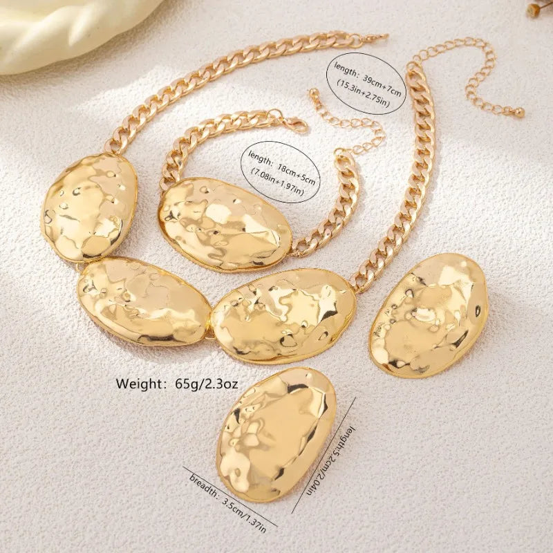 Ensemble de boucles d'oreilles ovales à motif de battement géométrique exagéré, collier et Bracelet pour femmes et filles, bijoux de fête à la mode DS046