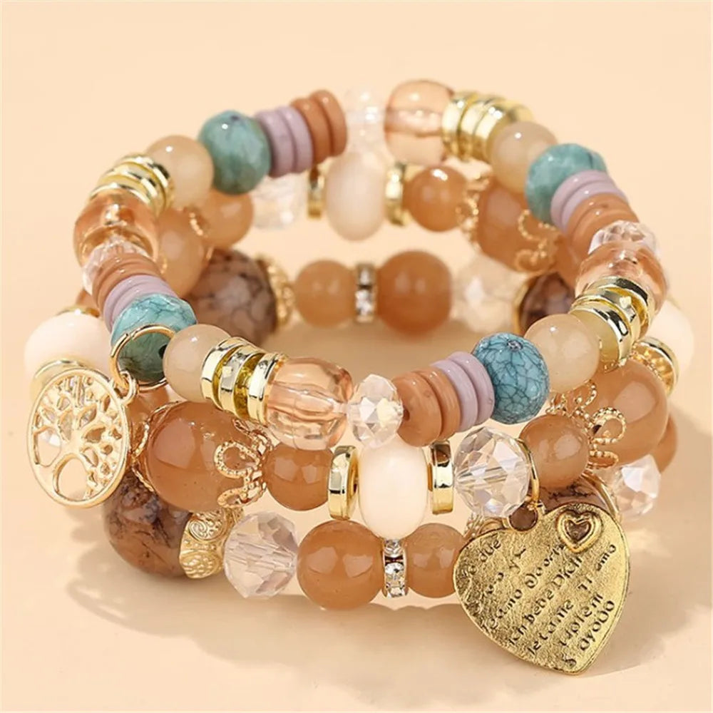 DIEZI bohème rose perles de cristal coeur bracelets porte-bonheur femmes filles ethnique arbre de vie breloque Bracelet Pulseira Feminina