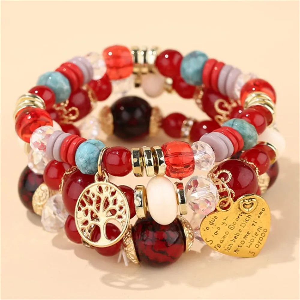 DIEZI bohème rose perles de cristal coeur bracelets porte-bonheur femmes filles ethnique arbre de vie breloque Bracelet Pulseira Feminina