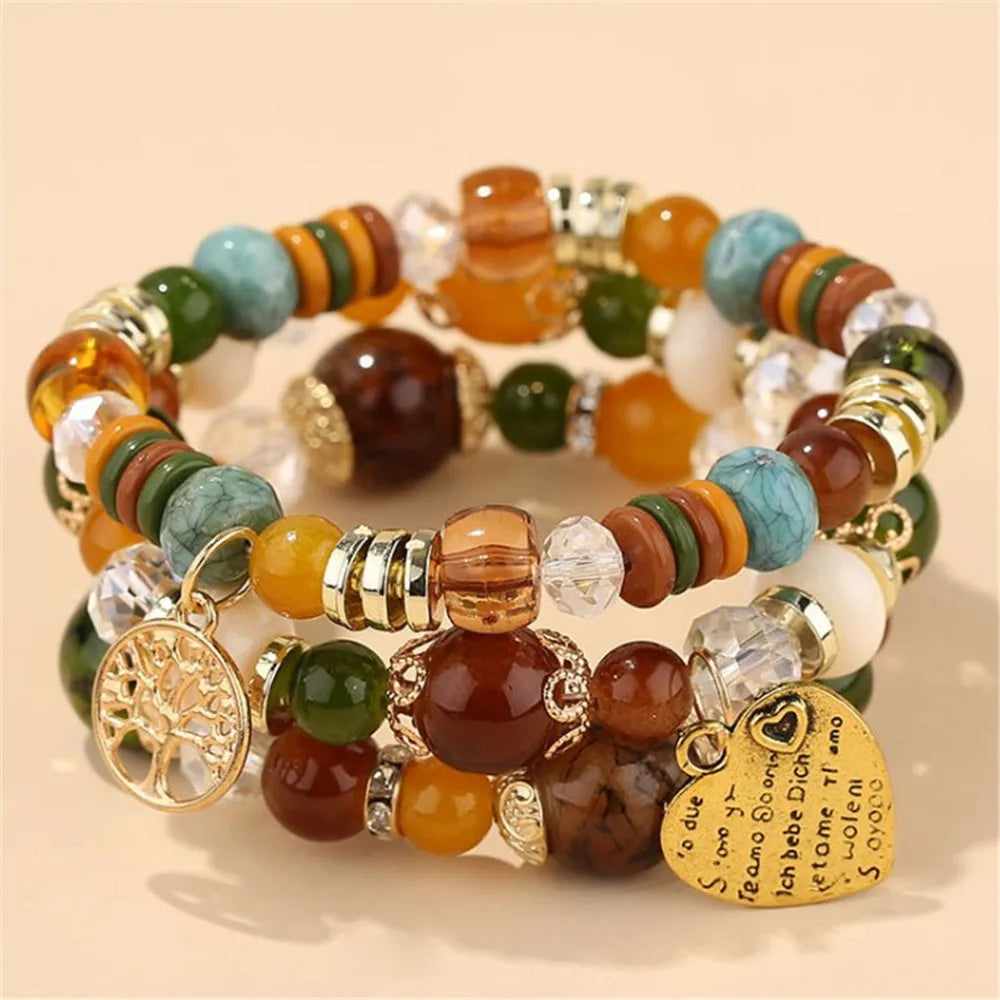 DIEZI bohème rose perles de cristal coeur bracelets porte-bonheur femmes filles ethnique arbre de vie breloque Bracelet Pulseira Feminina