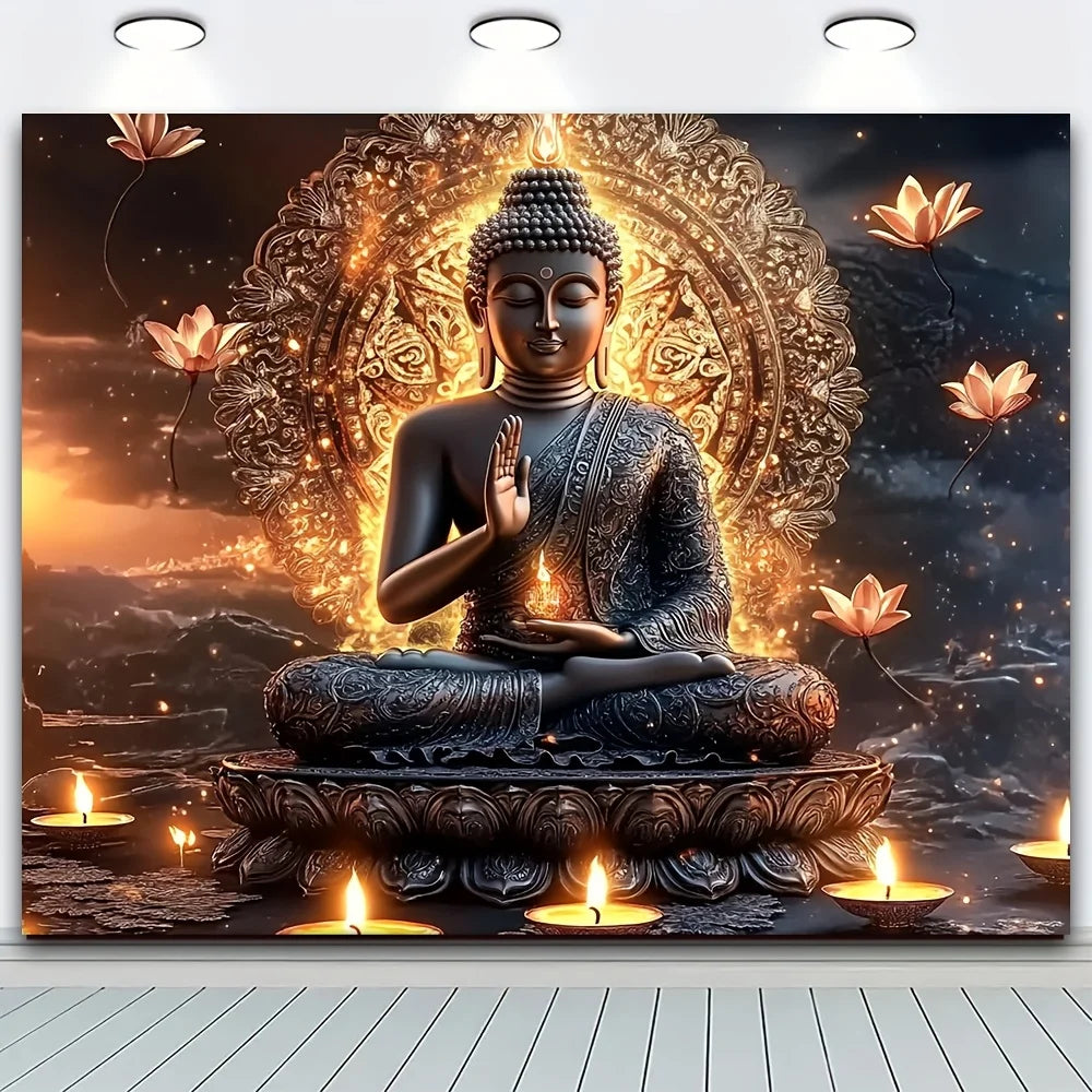 Grand tapisserie de bouddha lotus yoga méditation tapisserie lotus foncé adapté à la chambre salon dortoir décoration