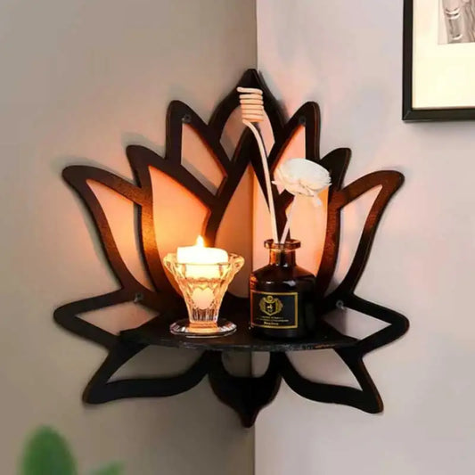Support décoratif creux en bois Lotus, organisateur d'aromathérapie, bougeoir d'huile essentielle, étagère murale, étagère d'angle