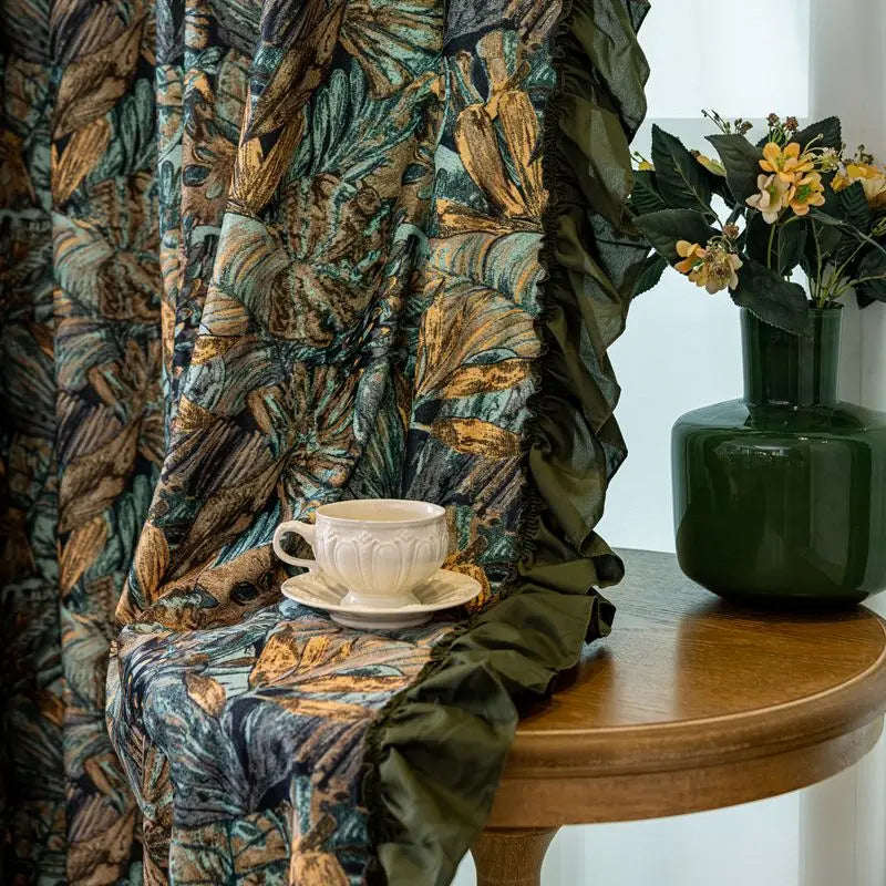 Rideaux personnalisés en velours vert rétro américain, pour salon, chambre à coucher, baie vitrée, Style Vintage français, pour l'automne doré