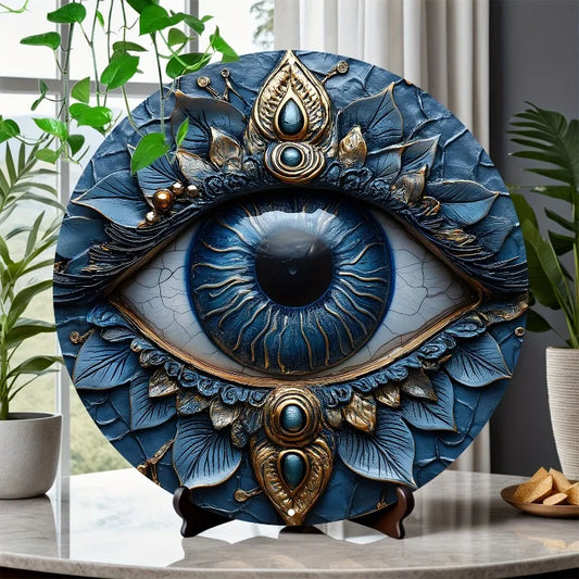 Art mural rond en aluminium Evil Eye – Parfait pour le salon, la salle de bain, la chambre à coucher, le garage et le café. |   Pièce d'accent unique pour la maison