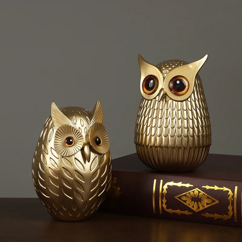 Statue de hibou en résine, Figurines de hibou doré mignon, décoration nordique pour la maison, Sculpture animale, artisanat intérieur de salon, ornements de bureau