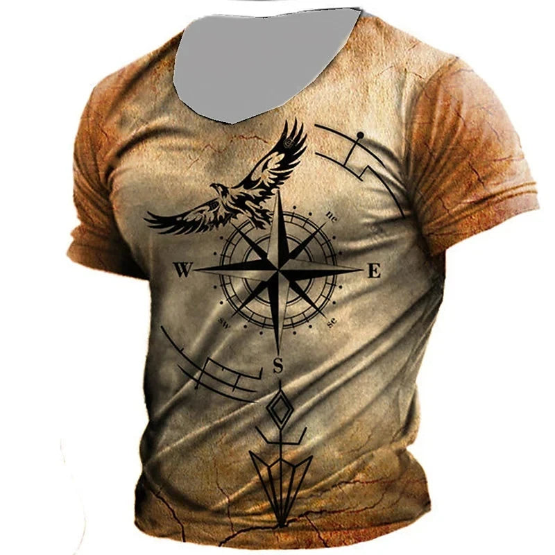 T-Shirt à Manches Courtes et Col Ras du Cou pour Homme, avec Impression 3D de Boussole de Navigation, Zones Me 6XL