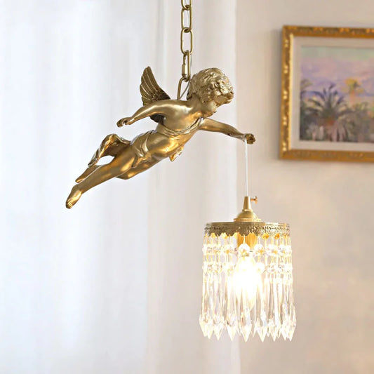 Petit lustre en cristal d'ange en cuivre de style palais français rétro, lampe de chevet, éclairage suspendu, couloir, porche, balcon