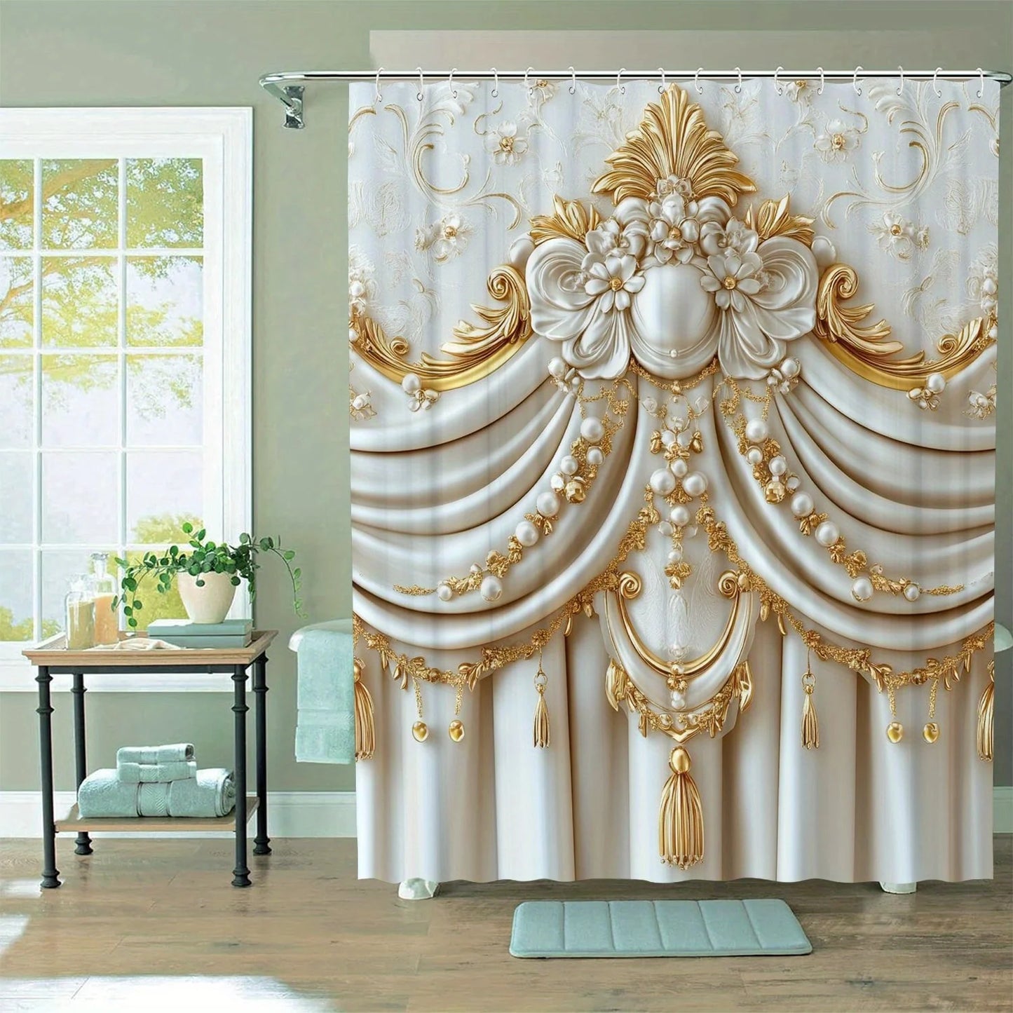 Rideau de douche à motif de fleurs exquises |   Imperméable et lavable en machine, idéal pour la décoration de la maison, de l'hôtel et de la pièce, une pièce
