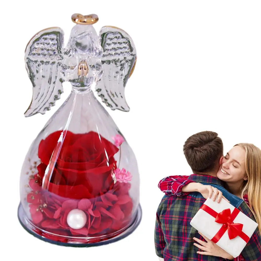Ange Rose fleur éternelle ange verre romantique conservé Rose ange décor décoratif ange Statues et Figurines cadeaux pour maman