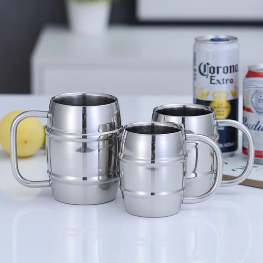 Double tasse à bière en acier inoxydable de 500/450ml, tasse à café occidentale de Camping en plein air avec poignée, tasses d'eau portables isolées