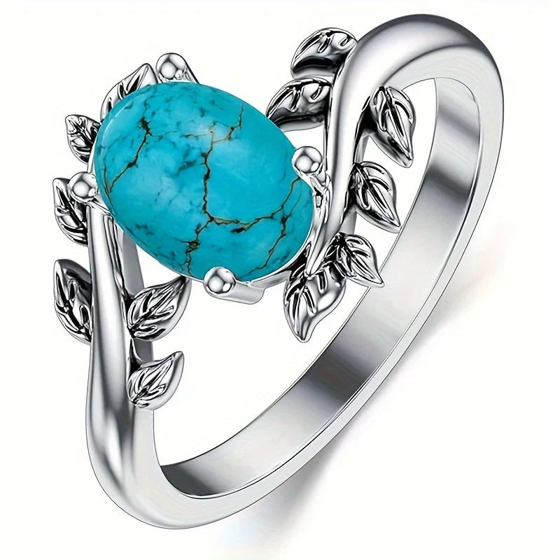 Bague rétro bohème couleur argent Imitation branche Turquoise, mode Style ethnique pour femmes, bijoux de fête, Festival, accessoires, cadeau