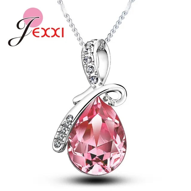Pendentif goutte d'eau cubique en argent regardé 925, cristal de documents multiples, bijoux de fiançailles de mariage, cadeau pour les patients, contre-indiqué, colliers de la présidence