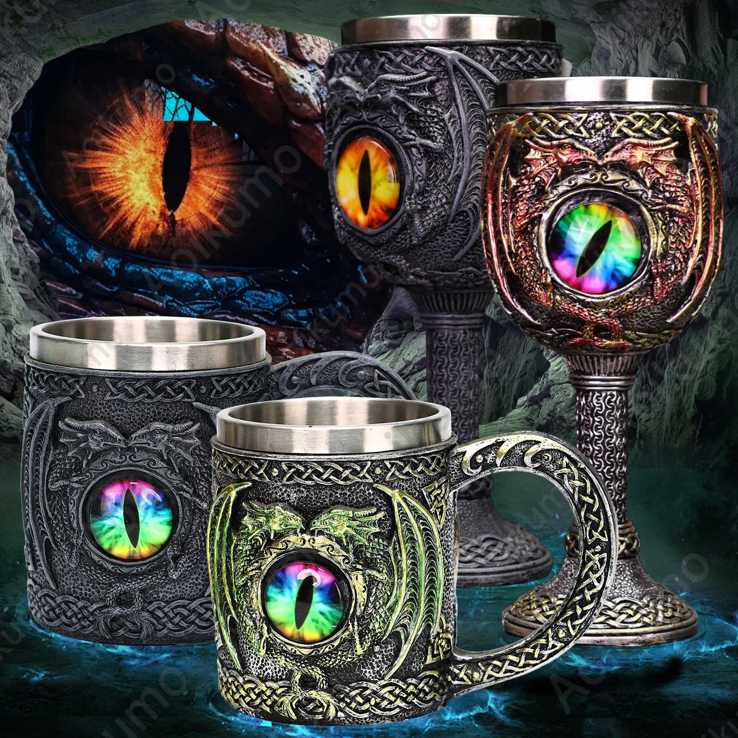 Tasse intérieure en acier inoxydable 304, chope œil de dragon, verre à bière, tasse à thé, tasse à café, tasse Stein, verre à vin, cadeau d'Halloween, 200ml, 450ml