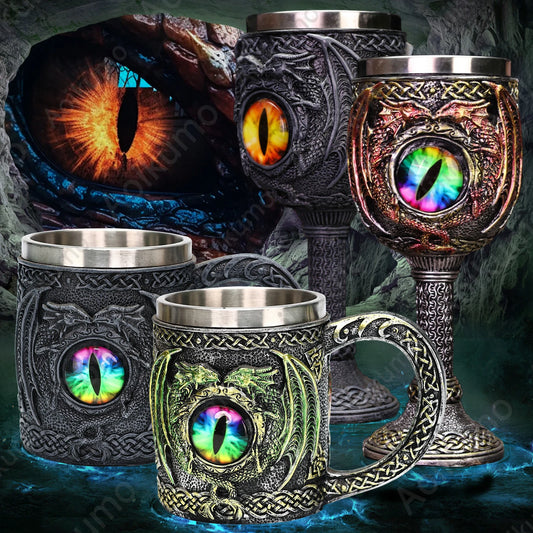 Tasse intérieure en acier inoxydable 304, chope œil de dragon, verre à bière, tasse à thé, tasse à café, tasse Stein, verre à vin, cadeau d'Halloween, 200ml, 450ml