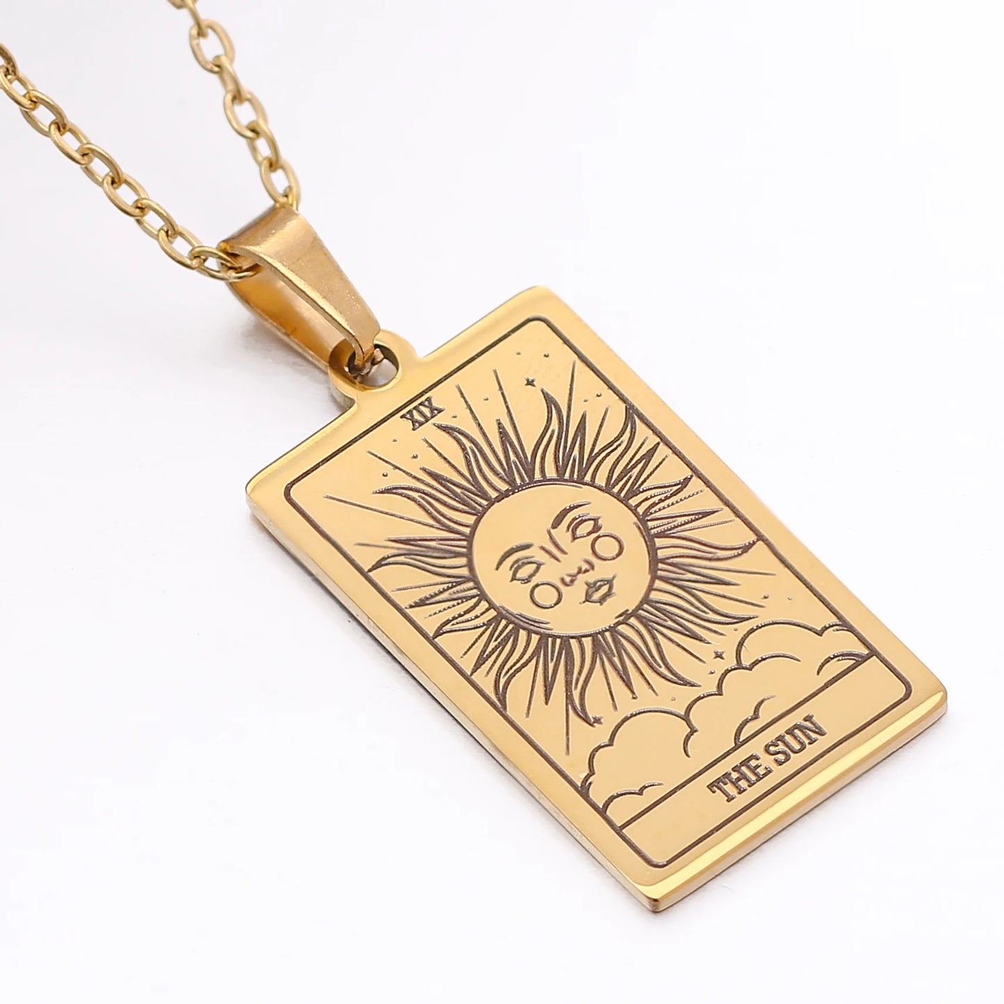 Collier de carte de Tarot en acier inoxydable, amulette porte-bonheur, bijoux ras du cou pour femmes, pendentif magicien/étoile/lune/soleil, vente en gros