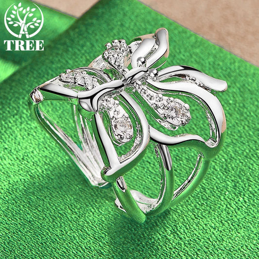 Bague papillon en argent Sterling 925 pour femmes, ouverture réglable, Zircon creux, mode, cadeau de fête d'anniversaire, bijoux de charme de mariage