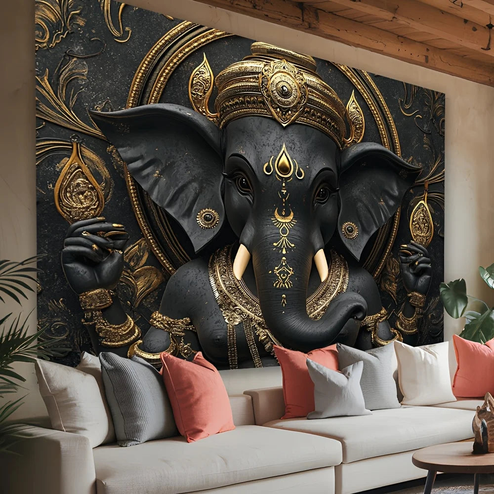 Tapisserie Ganesha 3D de luxe, 1 pièce, Design Ganesha vibrant, tenture murale en Polyester pour la décoration de la maison et du salon