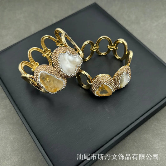 Bracelet de perles baroques naturelles incrustées, pierre brute.