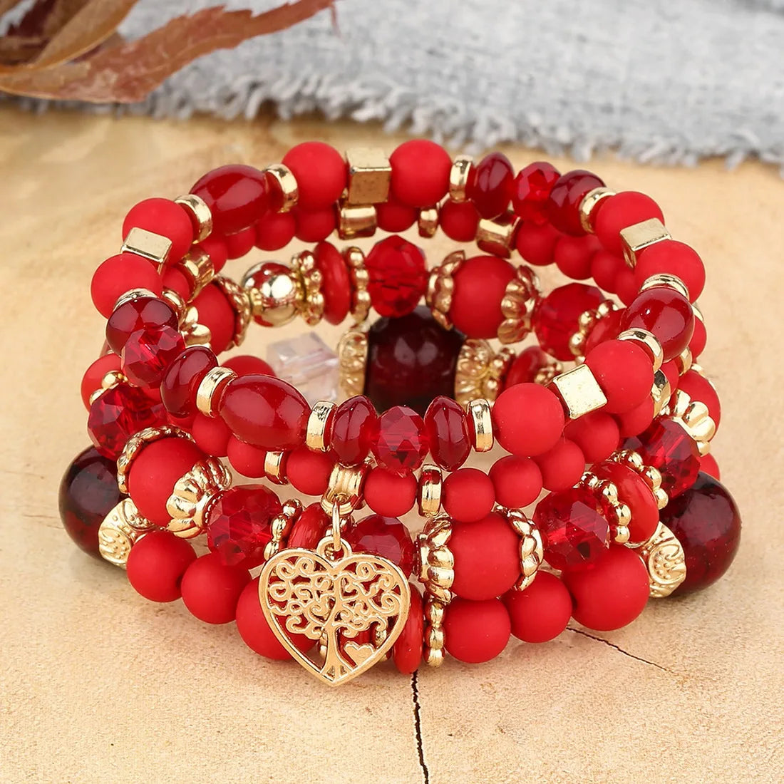 DIEZI bohème rose perles de cristal coeur bracelets porte-bonheur femmes filles ethnique arbre de vie breloque Bracelet Pulseira Feminina