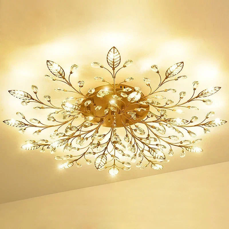 Plafonnier LED en cristal au design nordique moderne, disponible en noir et en jaune or, luminaire décoratif de plafond, idéal pour un salon ou une chambre à coucher, G4