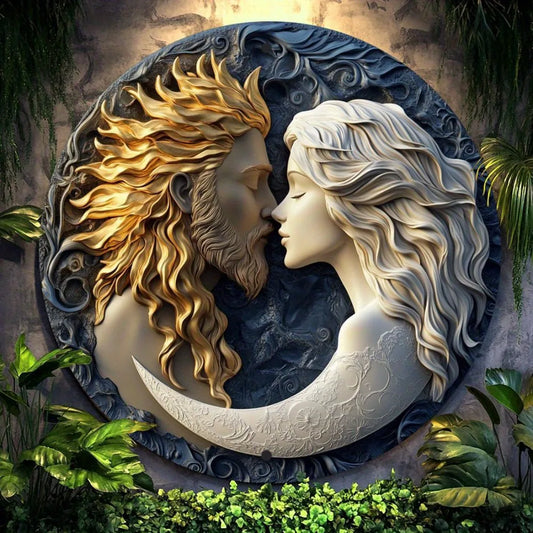 Panneau mural en métal aluminium soleil et lune, Plaque ronde rétro pour la maison, décor de cuisine café, Art mural résistant aux intempéries