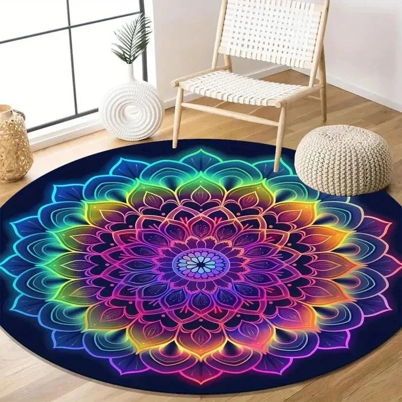 Tapis de Yoga Mandala coloré, pour salon, chambre à coucher, chevet, canapé, zone de salon, tapis de sol, lavable en Machine