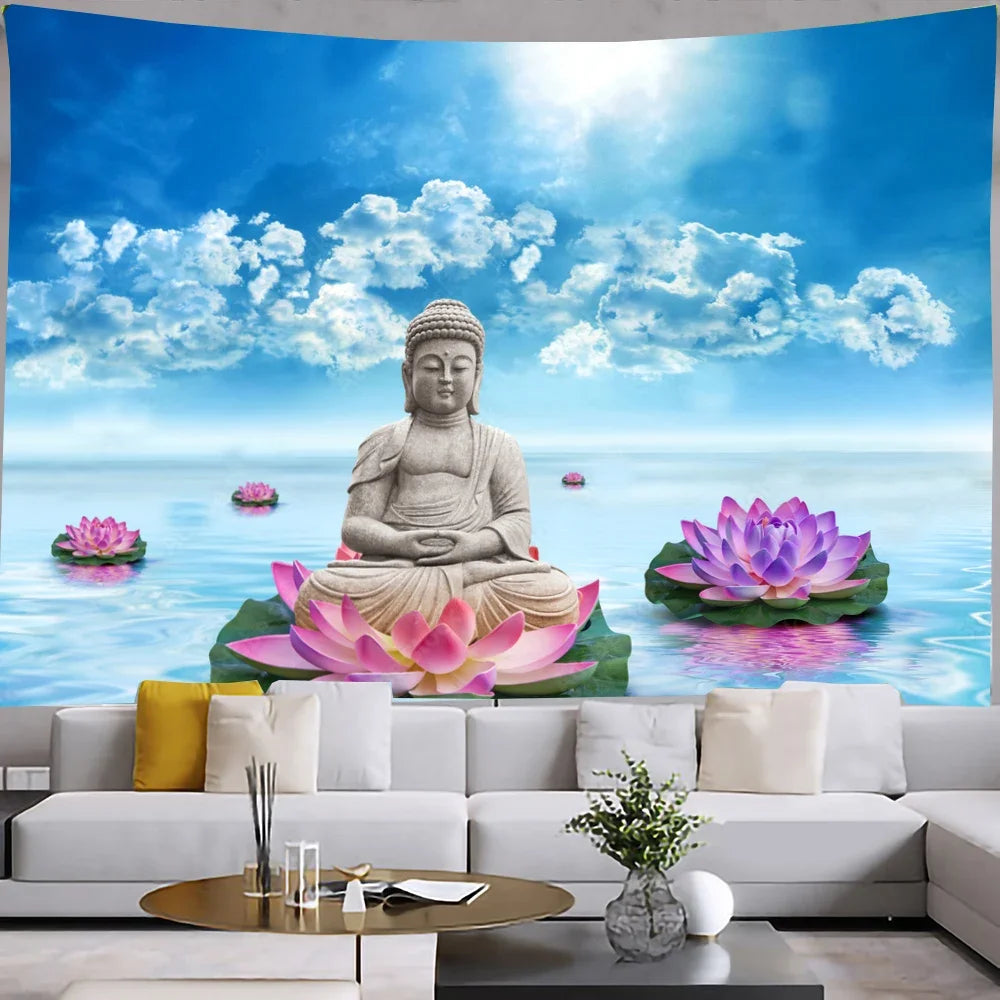 Tapisserie de méditation de bouddha indien, décoration de chambre à coucher, mandala bohème, confection murale, yoga, polymères, serviette de plage, décoration d'intérieur