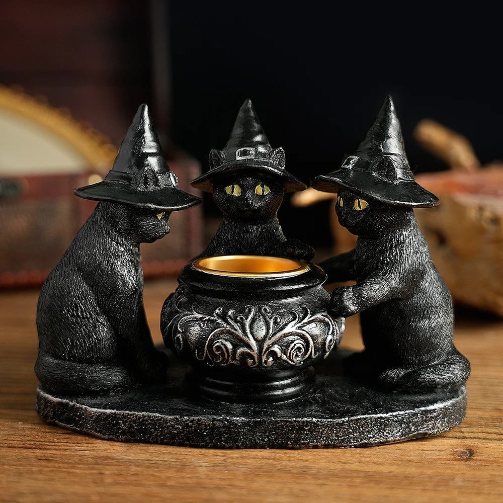 Bougeoir en résine de chat de sorcière, décoration d'Halloween, artisanat de vacances, décoration de la maison, 1 PC