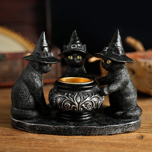 Bougeoir en résine de chat de sorcière, décoration d'Halloween, artisanat de vacances, décoration de la maison, 1 PC