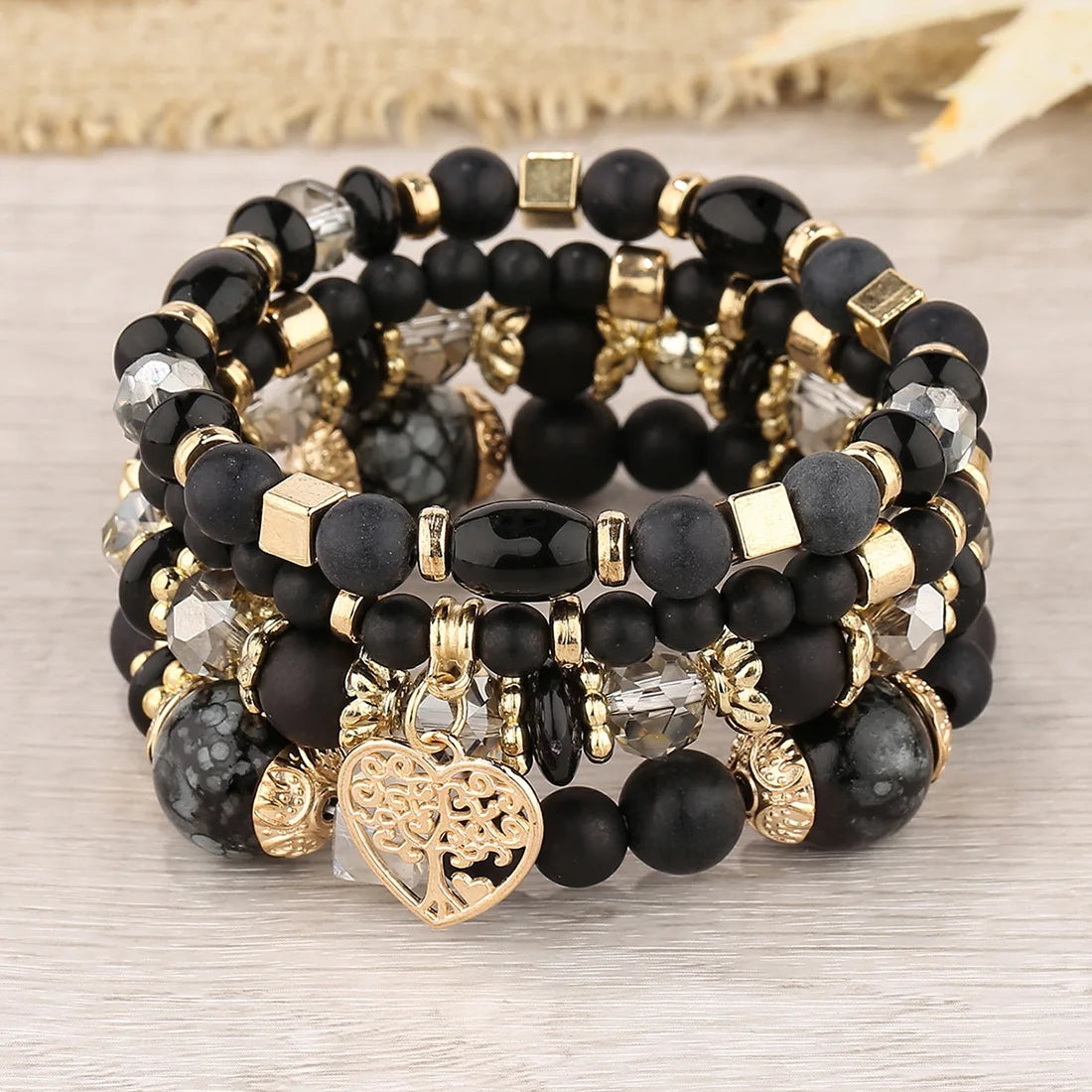 DIEZI bohème rose perles de cristal coeur bracelets porte-bonheur femmes filles ethnique arbre de vie breloque Bracelet Pulseira Feminina