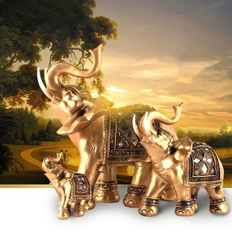 Statue d'éléphant en résine dorée Feng Shui, 1 pièce, Sculpture de coffre d'éléphant élégant, Figurine de richesse porte-bonheur, ornements artisanaux, décoration de maison