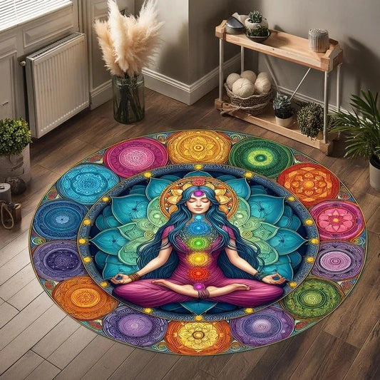 Tapis de Yoga Mandala coloré, pour salon, chambre à coucher, chevet, canapé, zone de salon, tapis de sol, lavable en Machine