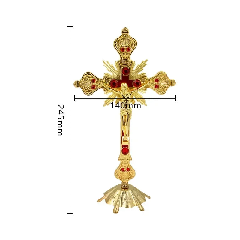 Figurines de reliques d'église, Crucifix de jésus-Christ sur le support, croix murale, autel religieux Antique, décoration de chapelle de maison, 4 couleurs