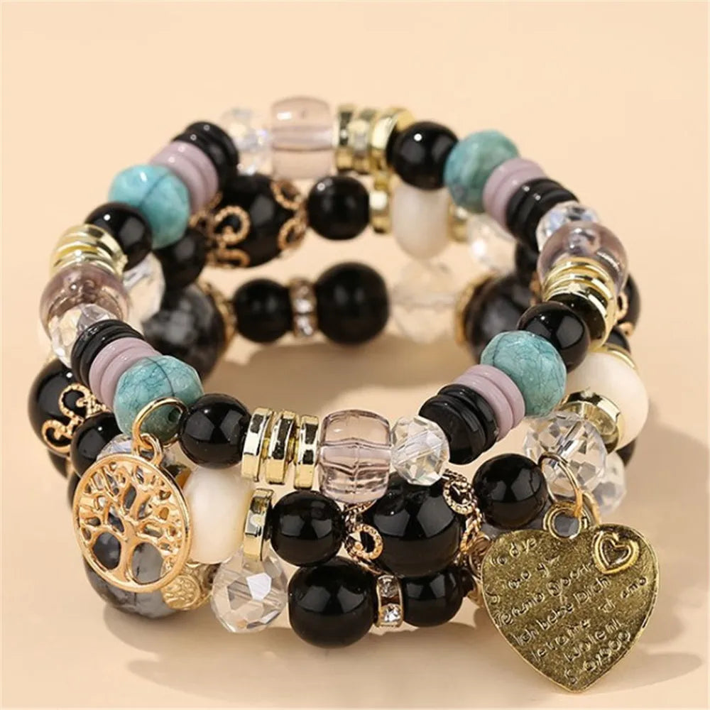 DIEZI bohème rose perles de cristal coeur bracelets porte-bonheur femmes filles ethnique arbre de vie breloque Bracelet Pulseira Feminina