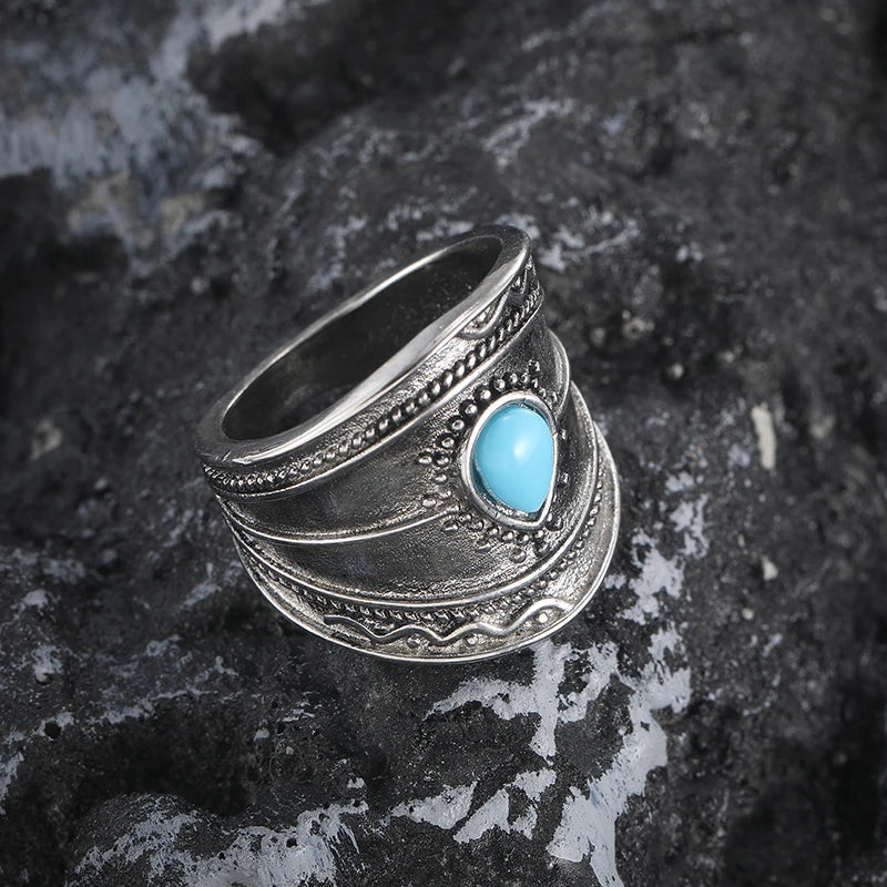 Bague rétro bohème couleur argent Imitation branche Turquoise, mode Style ethnique pour femmes, bijoux de fête, Festival, accessoires, cadeau