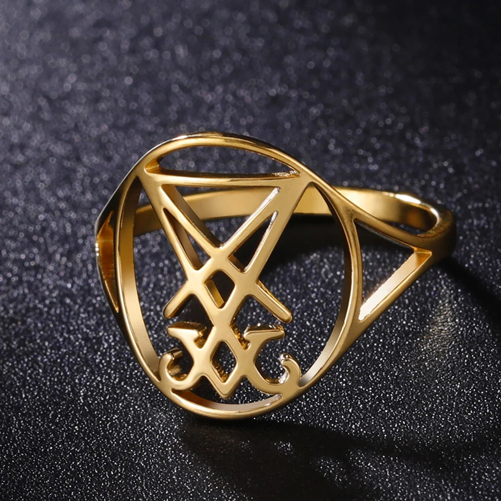 Dawapara Leviathan croix anneau église sceau de Lucifer Lorraine croix symbole alchimique bague en acier inoxydable