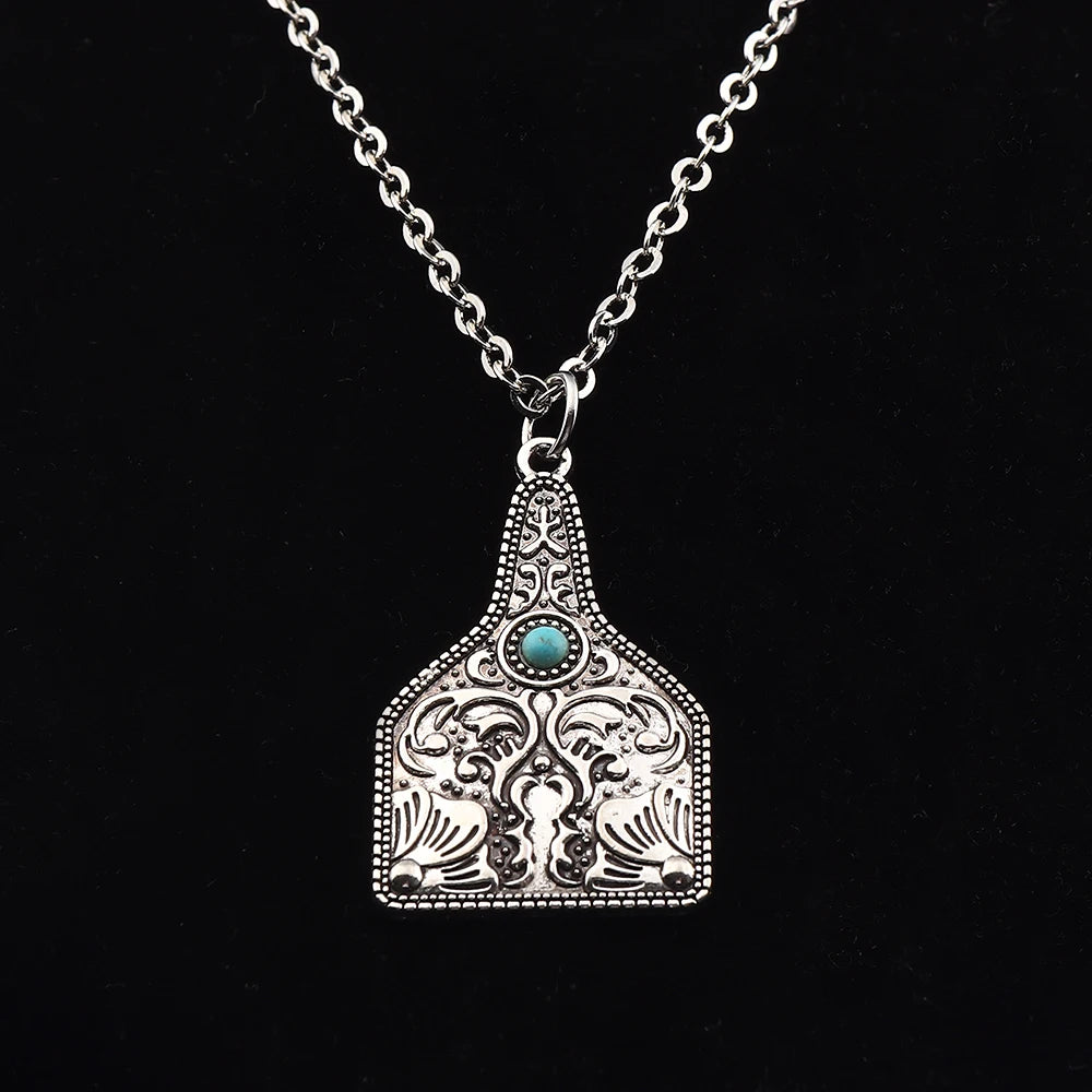 JOLagenlook-Collier avec pendentif à barre rectangulaire turquoise, bohème occidental, cowgirl, longueur réglable, bijoux longs, tour de cou à maillons, 20"