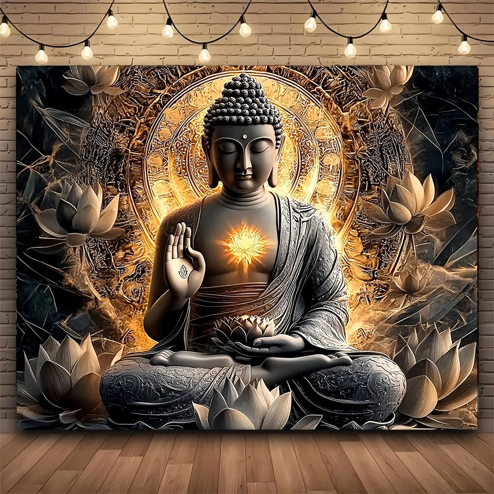 Grand tapisserie de bouddha lotus yoga méditation tapisserie lotus foncé adapté à la chambre salon dortoir décoration